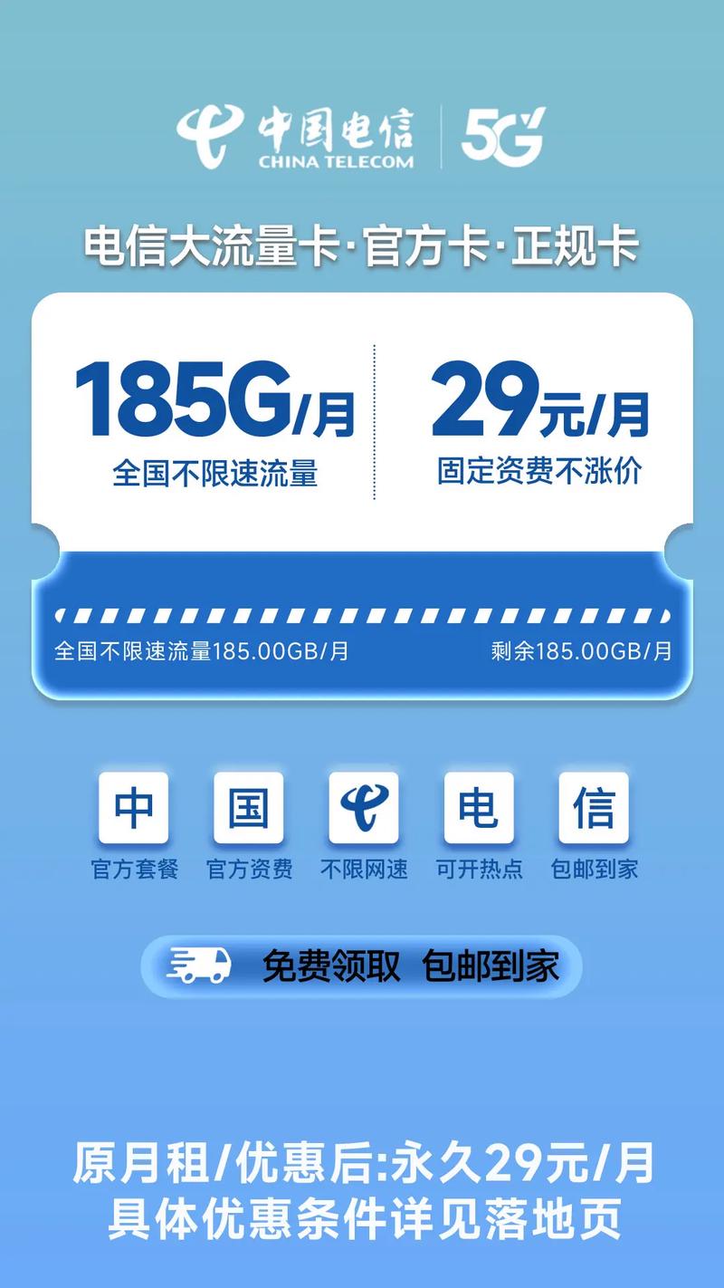电信新套餐185g月全国流量不限速正规号卡无隐藏消费月