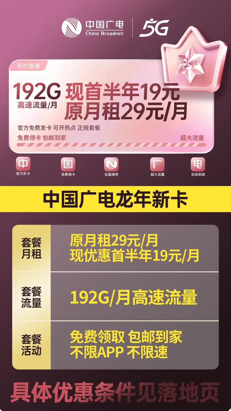2024本区广电龙年卡19元月192g通用流量号码自
