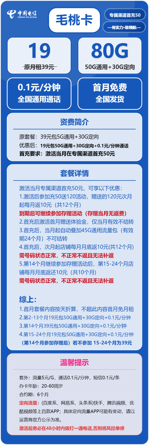 2025电信流量卡选购避坑指南19元包80g的毛桃卡实测避开合约陷阱
