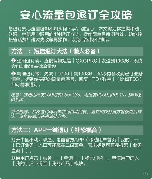 联通电信用户通用的安心流量包退订指南涵盖4种操作方法及避坑技巧