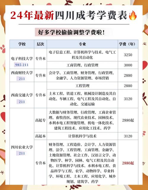 2024年四川成考学费一览
