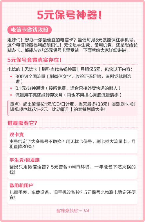 电信无忧卡月租仅5元含300m全国流量支持转存次月0
