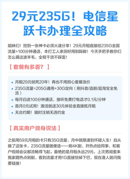电信星跃卡办理全攻略 核心优势 月租29元享20年长期套餐含205g