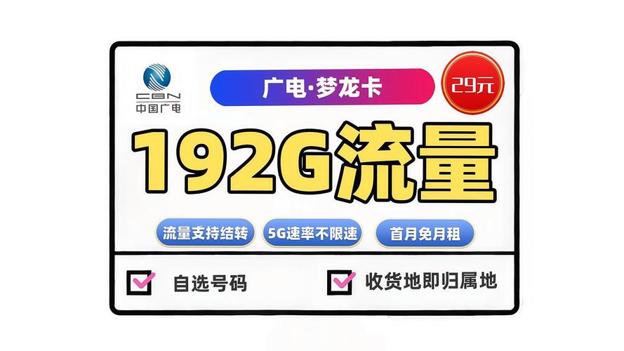 广电 29元 192g 流量  流量支持结转   5g速率不限速   首月免月租