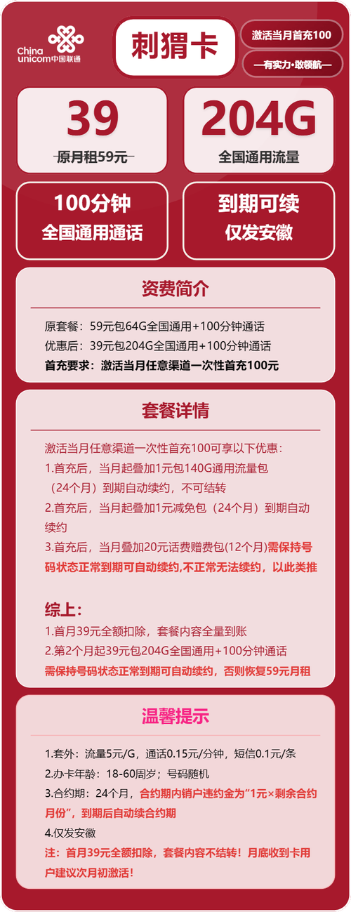 2025安徽联通流量卡选购避坑指南避开合约陷阱认准204g真通用流量不