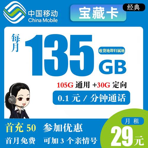 移动宝藏卡29元135g流量收货地就是归属地