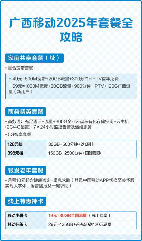 广西移动2025年套餐全攻略 基础流量套餐 自由选套餐8元