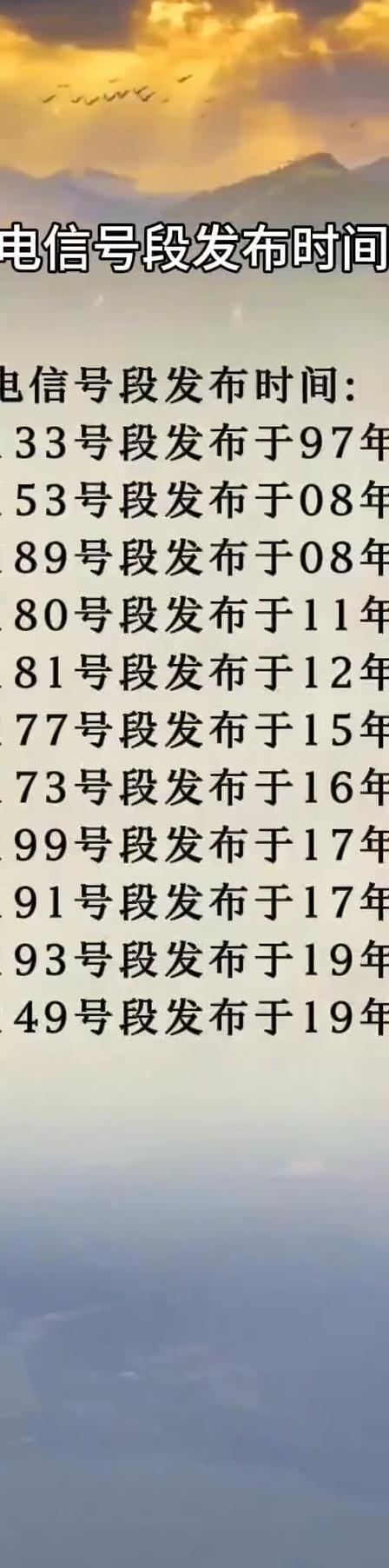 电信号段发布时间