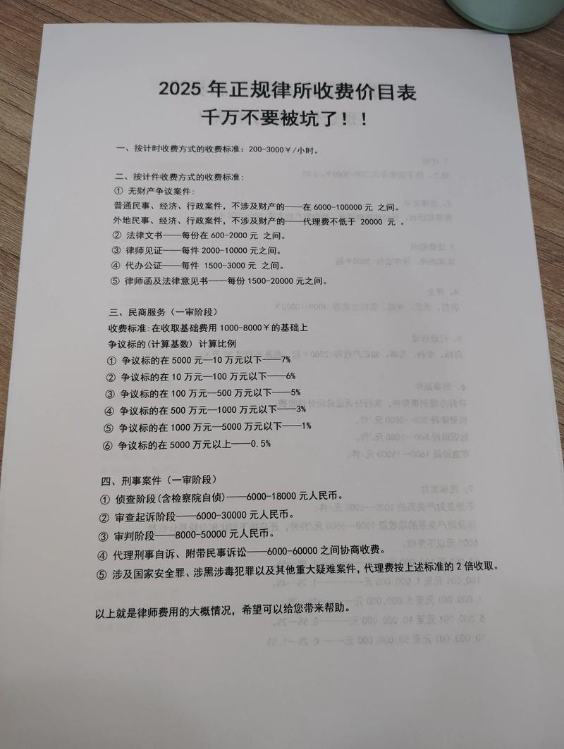 2025律师收费一览表别多花一分冤枉钱律师  律师费