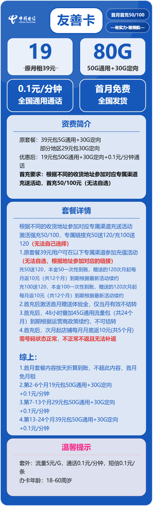 2025电信长期套餐流量卡推荐19元80g流量 自己激活5年通信人实测避