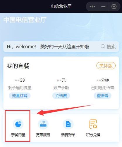 电信营业厅点击首页套餐用量手机号登录即可查询剩余流量联通