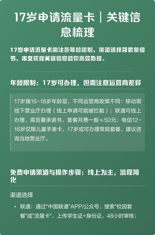 17岁申请流量卡关键信息梳理