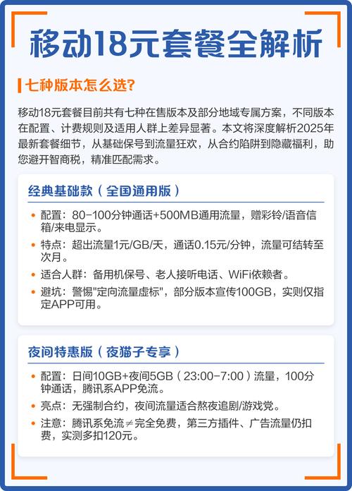移动18元套餐全解析7种版本怎么选