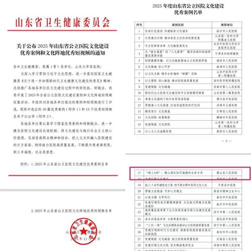 喜报 我院湖上120获评2025年山东省公立医院文化建设优秀案例