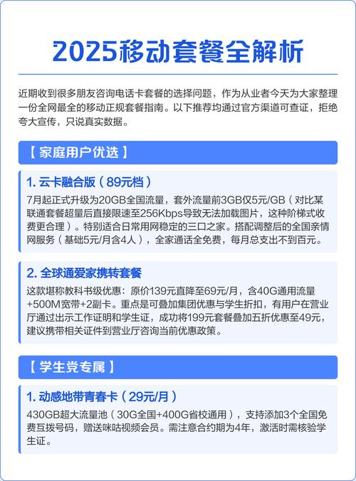 2025移动套餐全解析