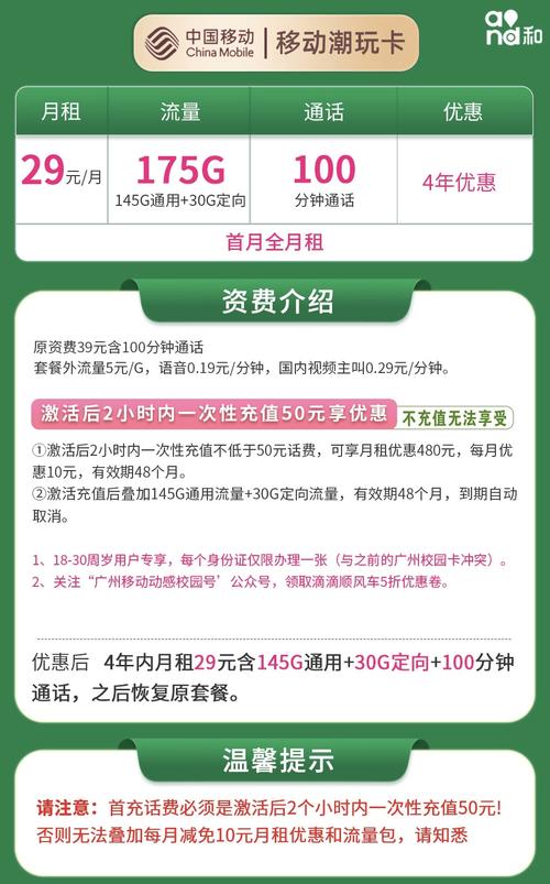 移动潮玩卡套餐详细介绍29元每月175g流量值不值得申请呢