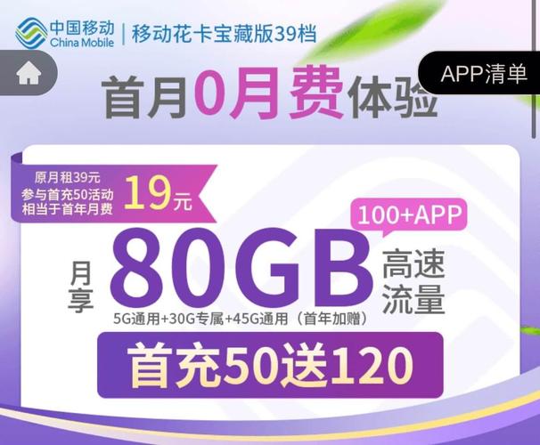 移动花卡宝藏版免费申请19元80g套餐详情