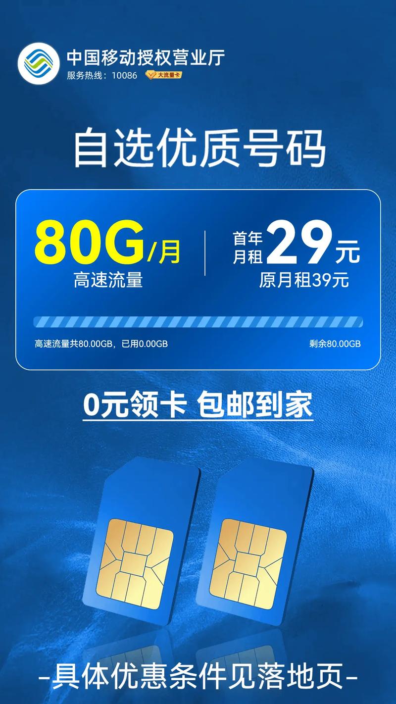 通知0元领中国移动不限速纪念卡月租仅需29元80g月