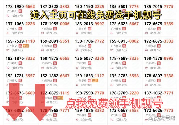 移动0元卡免费申请精品手机靓号在线办理 运营商中国移动 归属地