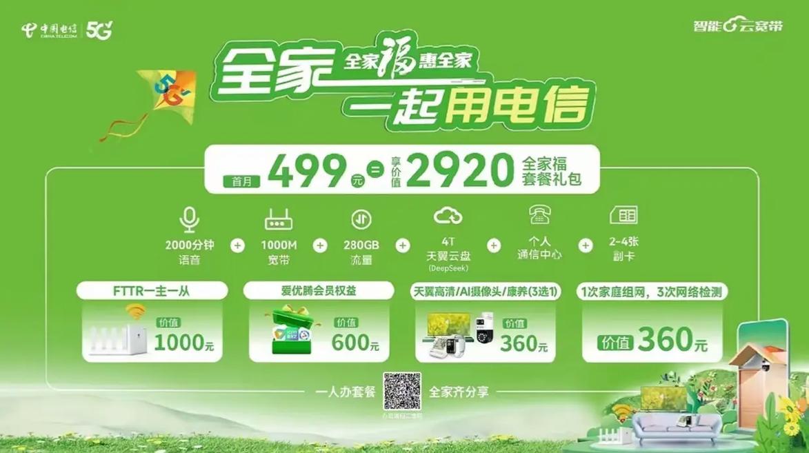 全家福惠全家 全家一起用电信两百多g大流量 全光组网 爱优