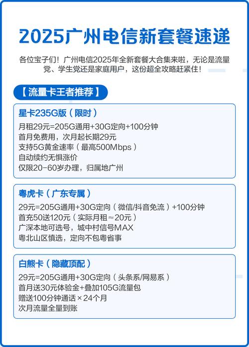 2025广州电信新套餐速递 流量卡推荐 1 星卡235g版 29元月租205g