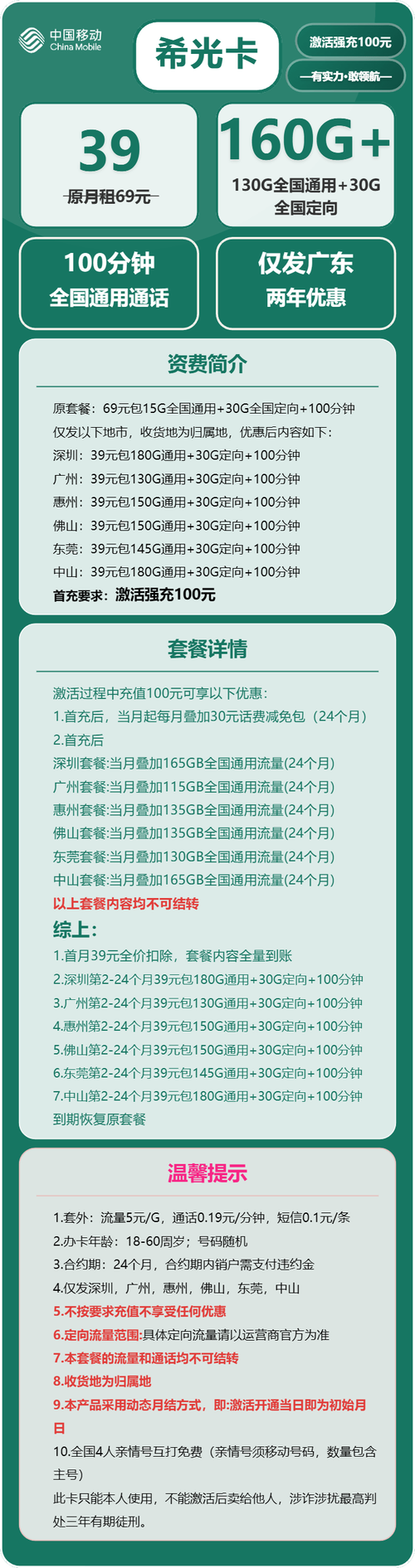 2026深圳移动流量卡推荐39元160g 100分钟6大城市专属套餐实测附
