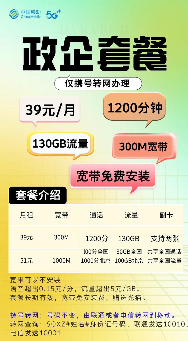 推荐套餐移动特惠套餐每月39元通话1200元流量13