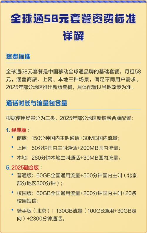 全球通58元套餐资费标准详解 资费标准 全球通58元套餐是中国移动的