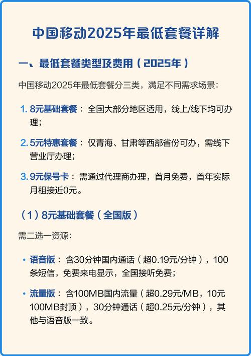 中国移动2025年最低套餐详解