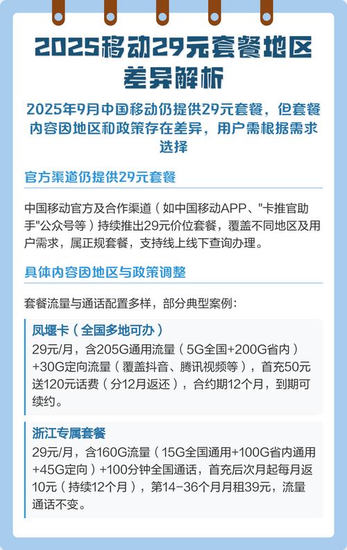 解析 2025年9月中国移动29元套餐仍存在但地区政策差异大如北京仅