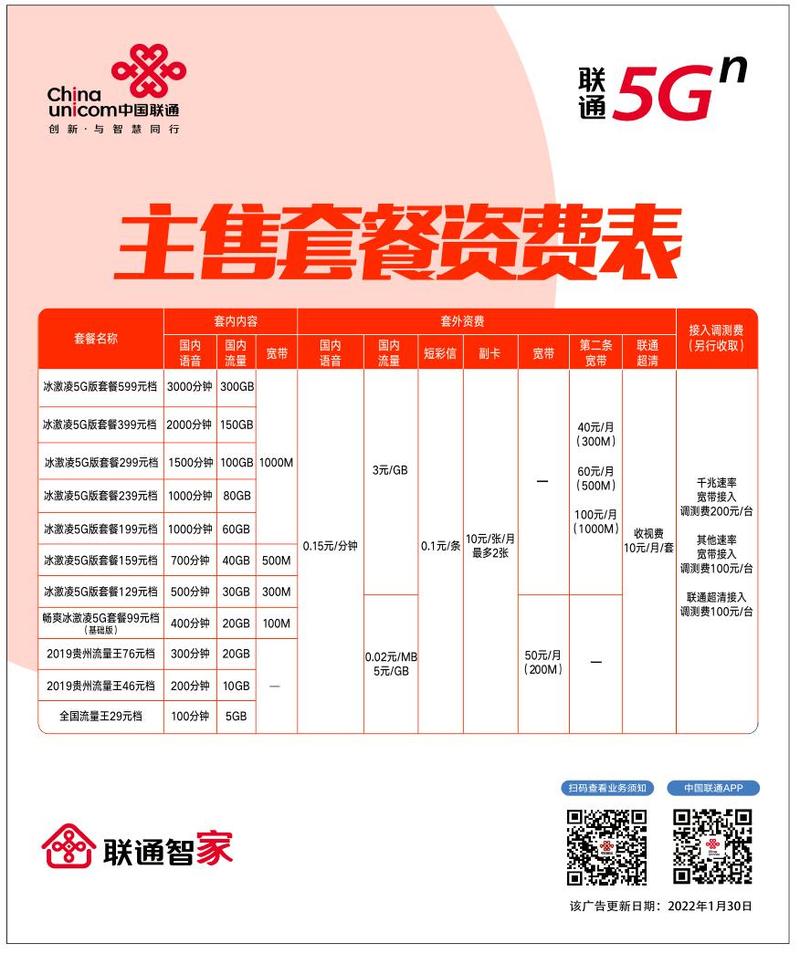 联通资费公示