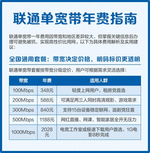 联通单宽带年费指南 联通单宽带费用因带宽与地区差异显著掌握以下