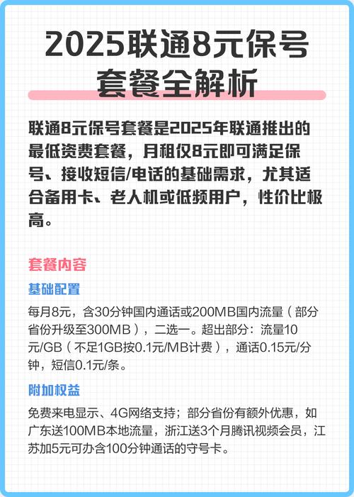 2025联通8元保号套餐全解析