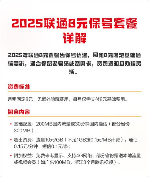 2025联通8元保号套餐详解