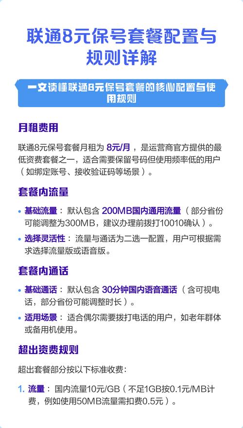 联通8元保号套餐配置与规则详解