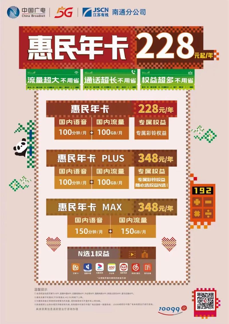 广电惠民卡228一年每月100g100分钟 中国广电
