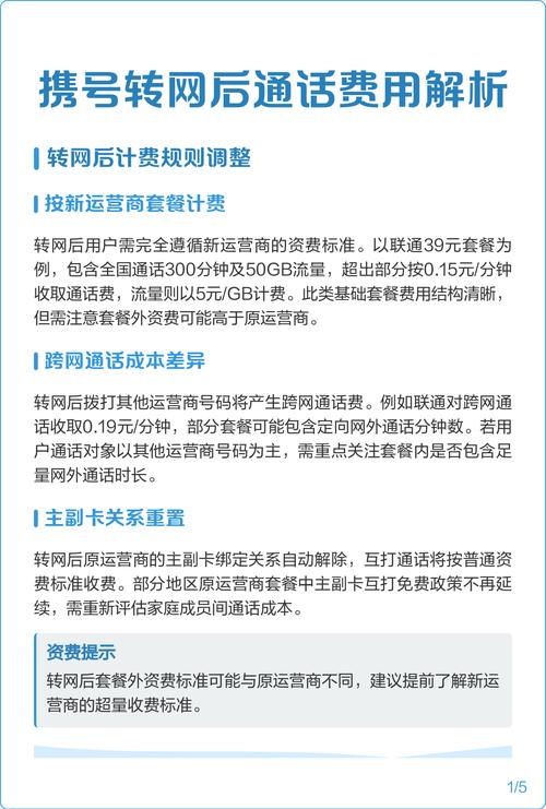 转网后按新运营商套餐计费需重点核对超出部分资费如联通超出通话0