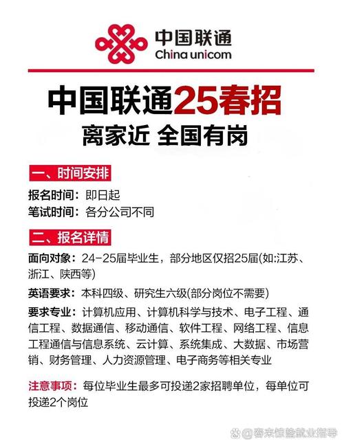 优创计划中国联通2025春季招聘开启毕业生的好机会   中国联通2025