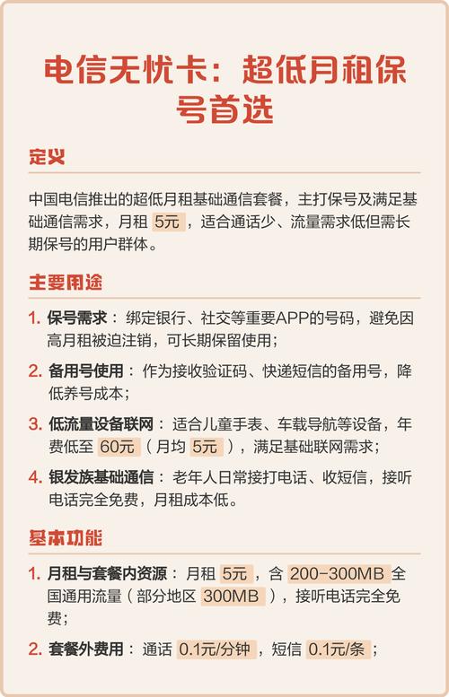 电信无忧卡超低月租保号首选