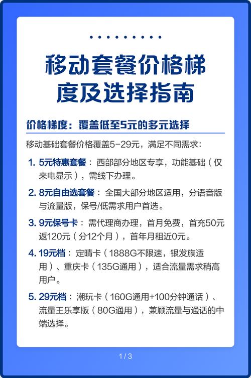 移动套餐价格梯度及选择指南 移动套餐5元到29元保号低流量银发族