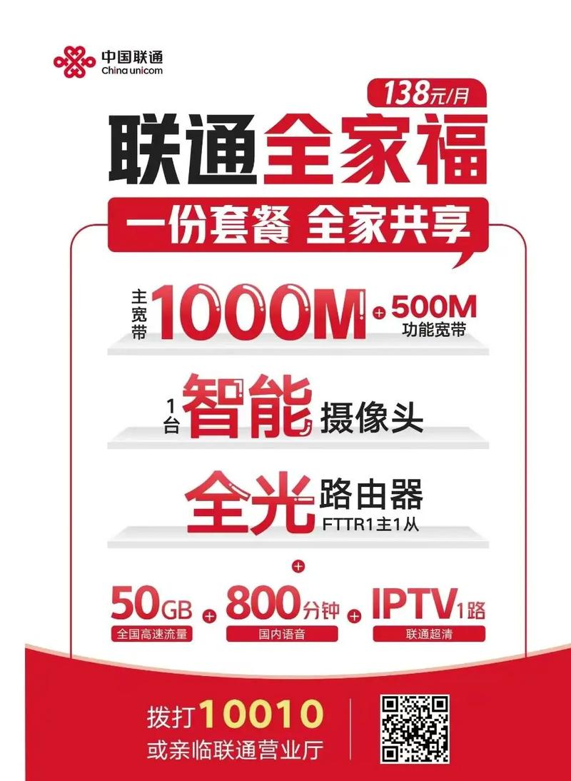 联通全家福一份套餐全家共享千兆宽带全光路由器智能摄像