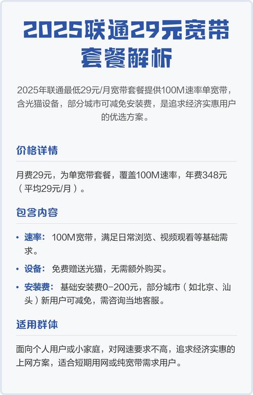 2025联通29元宽带套餐解析