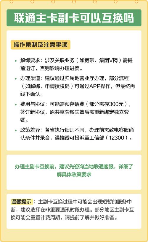 联通主卡副卡可以互换吗 办理前务必确认归属地政策评论区聊聊你的主