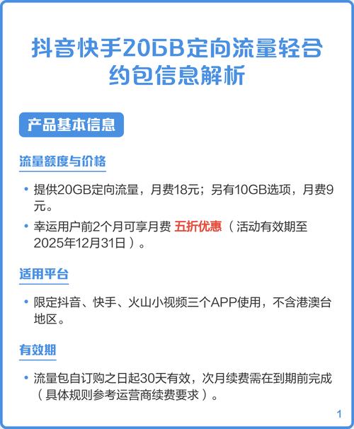 抖音快手20gb定向流量轻合约包信息解析
