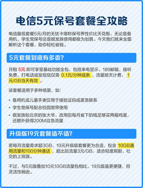 电信5元保号套餐全攻略 电信5元月无忧卡以极致性价比成为保号首选