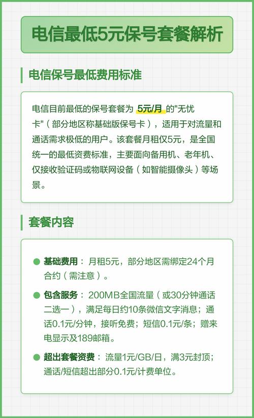 电信最低5元保号套餐解析