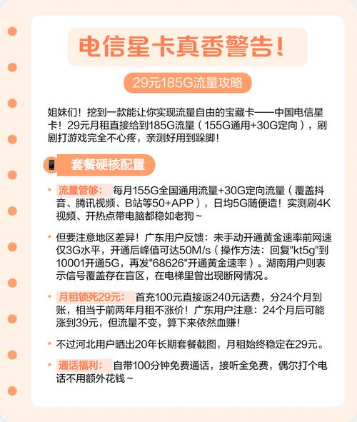 中国电信星卡以29元月租提供185g流量155g通用 30g定向覆盖抖音