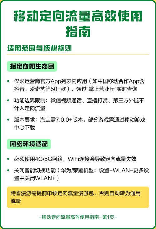 指南 适用范围与核心规则 定向流量仅限中国移动合作app如抖