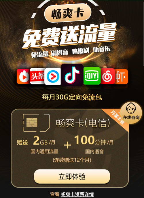 畅爽卡的2g流量100分钟语音30g定向流量是只送1年吗