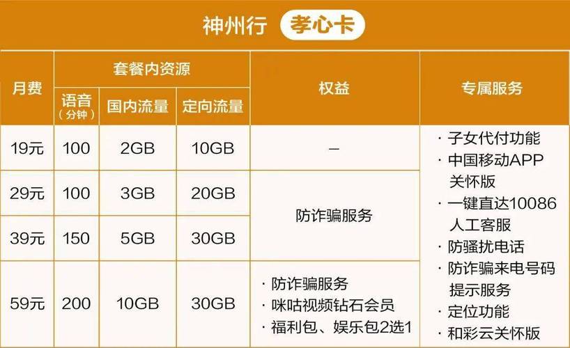 神州行孝心卡60岁及以上客户专属卡